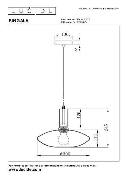 Lucide SINGALA - Hanglamp - Ø 30 cm - 1xE27 - Mat Goud / Messing - technisch